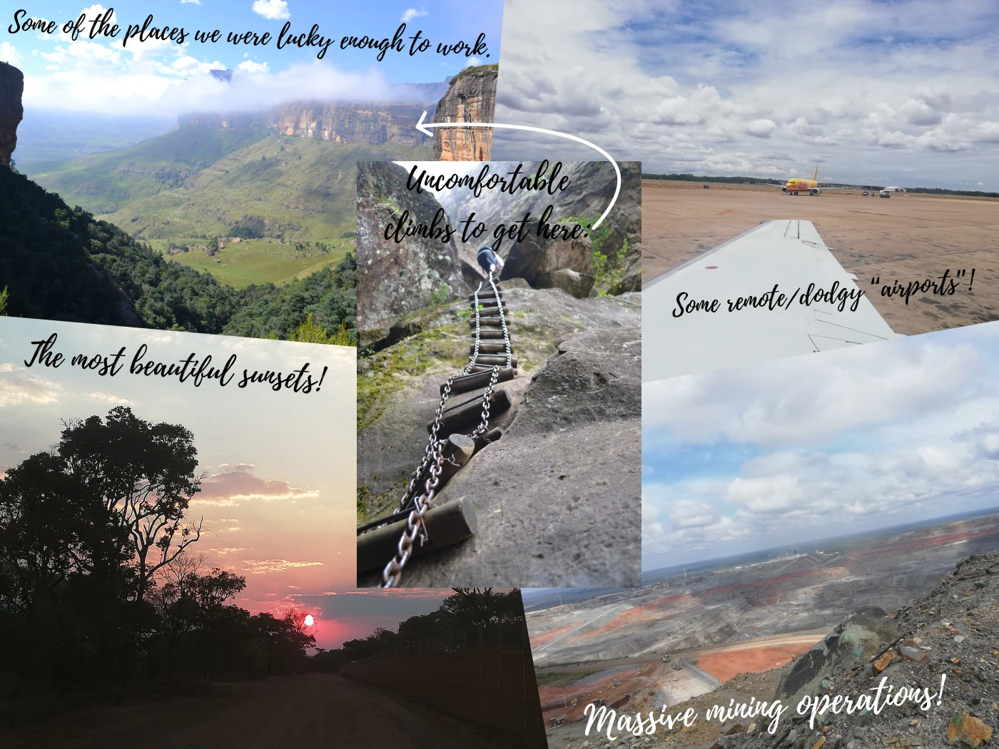 A collage of travel, mine-site and landscape photographs from working across Africa