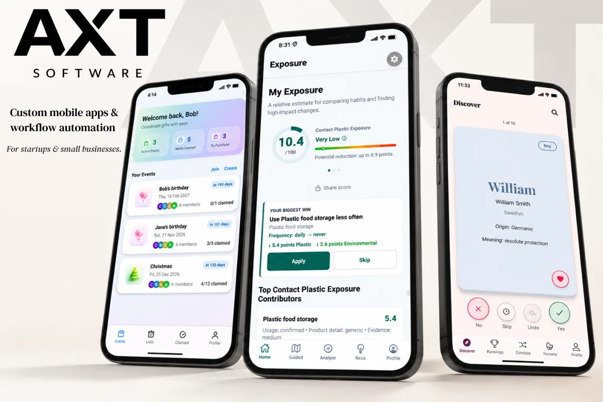 AXT Software and three mobile applications built by the developer